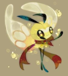 Rule 34 | antennae, brown background, brown scarf, bug, closed mouth, creatures (company), full body, game freak, gen 7 pokemon, highres, bug, insect wings, nintendo, no humans, pokemon, pokemon (creature), ribombee, scarf, simple background, smile, solo, sparkling eyes, sukinadake, wings
