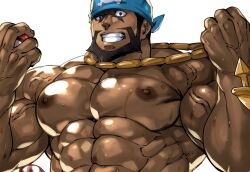 Rule 34 | 1boy, abs, archie (pokemon), bandana, bara, beard, black hair, blue bandana, commission, creatures (company), dark-skinned male, dark skin, facial hair, flexing pectorals, full beard, game freak, grin, holding, holding poke ball, large pectorals, looking at viewer, male focus, mature male, muscular, muscular male, necklace pull, nintendo, nipples, nude, out-of-frame censoring, pectorals, penis out of frame, poke ball, pokemon, pokemon oras, short hair, skeb commission, smile, solo, strongman waist, sweat, teeth, terujirou (masateruteru), thick beard, uneven eyes, upper body