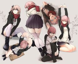 Rule 34 | 1girl, absurdres, alternate costume, artist request, ass, commentary request, girls&#039; frontline, highres, looking up, pink hair, purple eyes, scarf, school uniform, shoes, st ar-15 (girls&#039; frontline), stretching, thighhighs, thighs