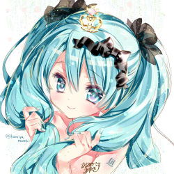 Rule 34 | 1girl, aqua eyes, aqua hair, crown, hatsune miku, kamiya maneki, long hair, mini crown, nail polish, smile, solo, vocaloid