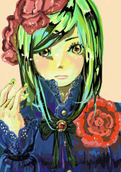 Rule 34 | 1girl, dress, face, flower, gomosawa, green hair, original, solo