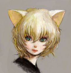 Rule 34 | 1boy, androgynous, animal ears, blonde hair, cat boy, cat ears, hunter x hunter, lips, male focus, multicolored eyes, neferpitou, other focus, ponsuke (pon00000), portrait, short hair, simple background, solo, trap