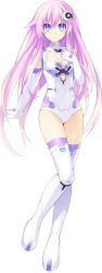 Rule 34 | 10s, 1girl, bare shoulders, blue eyes, breasts, choujigen game neptune mk2, cleavage, cleavage cutout, clothing cutout, elbow gloves, female focus, full body, gloves, hair between eyes, hair ornament, hand on own chest, highres, leotard, long hair, looking at viewer, nepgear, neptune (series), pink hair, power symbol, power symbol-shaped pupils, purple sister, simple background, solo, standing, symbol-shaped pupils, thighhighs, transparent background, tsunako, turtleneck, very long hair