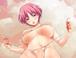 Rule 34 | animated, animated gif, artist request, bikini, breast expansion, breasts, bursting breasts, lowres, pink hair, swimsuit