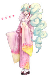 Rule 34 | + +, 00s, 1girl, 2008, alternate costume, blonde hair, blue eyes, blue hair, closed mouth, cross-shaped pupils, curly hair, floral print, full body, fur collar, geta, japanese clothes, kimono, long hair, long sleeves, nia teppelin, non-web source, pink kimono, ponytail, sash, simple background, smile, solo, standing, symbol-shaped pupils, tabi, tengen toppa gurren lagann, very long hair, white background, white legwear, wide sleeves
