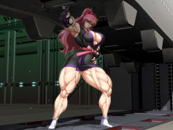 Rule 34 | 1girl, biceps, blue eyes, breasts, cleavage, crater, crushing, damaged, elbow gloves, extreme strength, flexing, gloves, grin, gundam, gundam seed, gundam seed destiny, hair ornament, hair ribbon, highres, japanese clothes, kimono, lacus clyne, large breasts, long hair, muscular, muscular female, pink hair, ponytail, ren (tainca2000), ribbon, sash, short kimono, smile, solo, thick thighs, thighs, torn clothes, torn gloves