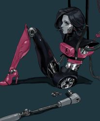 Rule 34 | 1boy, absurdres, ame (syume ruzin), android, black hair, colored skin, grey skin, high heels, highres, joints, male focus, mechanical parts, mettaton, mettaton ex, missing limb, no arms, pink footwear, robot joints, simple background, solo, undertale