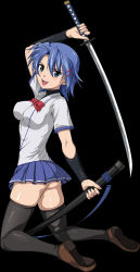 Rule 34 | blush, ichiban ushiro no daimaou, school uniform, smile, sword, weapon