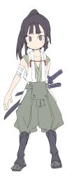 Rule 34 | 1girl, black hair, female focus, flat color, frfr, full body, highres, japanese clothes, original, ponytail, serious, simple background, solo, sword, tabi, weapon, white background