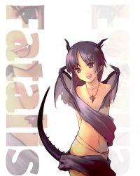 Rule 34 | 1girl, androgynous, bad id, bad pixiv id, black hair, capcom, fang, fangs, fatalis, flat chest, grey eyes, horns, jewelry, monster girl, monster hunter (series), navel, necklace, nocchi (nottiri), nude, personification, solo, tail, wings