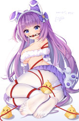 Rule 34 | 1girl, animal ears, azur lane, ball gag, bdsm, bondage, bound, bound arms, bound legs, bound wrists, breasts, brown sweater, cat ears, coat, commentary request, crotch rope, fake animal ears, feet, feet on toy, gag, gagged, high-waist shorts, highres, holding, holding rope, manjuu (azur lane), medium breasts, miaogujun, no shoes, pantyhose, red rope, restrained, rope, shibari, shibari over clothes, shorts, soles, sweater, tashkent (azur lane), tashkent (muse) (azur lane), toes, very long sleeves, white coat, white pantyhose, wiffle gag, winter clothes