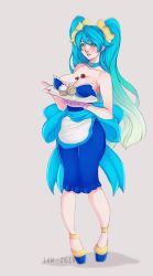 Rule 34 | blue hair, blush, cupcake, food, highres, law-zilla, league of legends, nail polish, sona (league of legends)