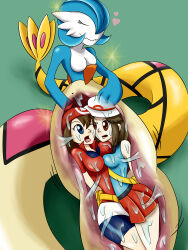 Rule 34 | 2girls, alternate color, bad end, brown hair, bulge, creatures (company), cross-section, digesting girl, digestion, fusion, game freak, gardevoir, gen 3 pokemon, hybrid monster, imminent death, internal view, krlitosss, leaf, leaf (pokemon), may (pokemon), milotic, multiple girls, nintendo, pokemon, pokemon (creature), pokemon frlg, pokemon rse, shiny pokemon, simple background, stomach, stomach acid, stomach bulge, vore, wide-eyed, wince