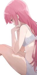 Rule 34 | 1girl, alternate breast size, bocchi the rock!, bra, breasts, commentary, gotoh hitori, grey bra, grey panties, highres, hiroki (yyqw7151), long hair, panties, pink hair, simple background, small breasts, solo, underwear, white background