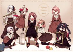 Rule 34 | 6+girls, :d, :o, ahoge, akabane youko, apple, armchair, birdcage, black dress, black footwear, blush, book, book stack, boots, bow, breasts, brown bow, brown dress, brown footwear, brown hair, brown legwear, brown skirt, cage, center frills, chair, character request, closed eyes, closed mouth, copyright name, curled horns, demon girl, demon horns, demon wings, dress, facing viewer, flower, flying, food, frills, fruit, gradient hair, green eyes, hair between eyes, hair bow, hair flower, hair ornament, head tilt, high-waist skirt, high heel boots, high heels, holding, holding food, holding fruit, honma himawari, horns, kneeling, long hair, looking at viewer, makaino ririmu, medium breasts, multicolored hair, multiple girls, nijisanji, on chair, one side up, open mouth, over-kneehighs, parted lips, picture frame, pink hair, pleated skirt, purple eyes, purple hair, red apple, red eyes, red hair, red wings, sasaki saku, setsuna (nijisanji), shiina yuika, shirt, silver hair, sitting, skirt, smile, standing, sunflower, sunflower hair ornament, thighhighs, twintails, two-tone hair, very long hair, virtual youtuber, white shirt, wings, yamabukiiro, yamiyono moruru, yellow flower
