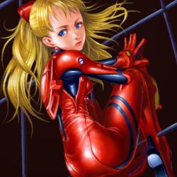 Rule 34 | ass, blue eyes, from side, legs apart, lowres, matsudo aya, narrow waist, neon genesis evangelion, plugsuit, reflection, skin tight, solo, souryuu asuka langley, two side up