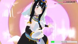 Rule 34 | 1girl, 3d, animal ears, animated, blush, bouncing breasts, breasts, cat ears, egyptian clothes, fangs, female focus, indie virtual youtuber, large breasts, midriff, rapping, saavlewd, solo, thick thighs, thighhighs, thighs, video, virtual youtuber, wide hips, yellow eyes