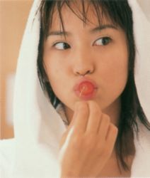 Rule 34 | 1girl, asian, brown hair, cherry, food, fruit, ichikawa yui, indoors, mole, photo (medium), robe, solo, towel