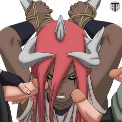 Rule 34 | 1girl, absurdres, angry, arms behind head, arms up, bdsm, black sclera, bondage, bound, bound wrists, clenched teeth, colored sclera, colorized, dark skin, erection, facejob, fingerless gloves, gloves, group sex, highres, horns, long hair, naruto, naruto (series), nier (l215), penis, penis on face, rape, red hair, tayuya (naruto), teeth, toms2435, uncensored, yellow eyes