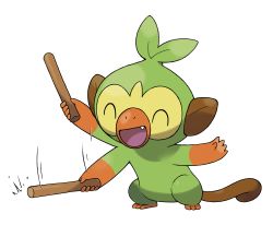 Rule 34 | afterimage, arms up, artist request, closed eyes, creatures (company), fang, full body, game freak, gen 8 pokemon, grookey, happy, highres, holding, motion lines, nintendo, no humans, official art, open mouth, outline, pokemon, pokemon (creature), pokemon swsh, simple background, smile, solo, standing, stick, transparent background, white outline