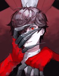 Rule 34 | 10s, ahoge, amamiya ren, arsene (persona 5), bad id, bad pixiv id, black hair, claws, eyelashes, hair over one eye, hand on another&#039;s face, looking at viewer, male focus, messy hair, no eyewear, one eye covered, persona, persona 5, red eyes, smile, totu