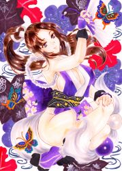 Rule 34 | 1girl, absurdres, breasts, bug, butterfly, fatal fury, highres, insect, large breasts, long hair, shiranui mai, smile