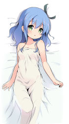 Rule 34 | 1girl, :o, blanche (pokemon anime), blue hair, blush, creatures (company), game freak, green eyes, hair between eyes, hair ornament, highres, long hair, looking at viewer, lying, nekono rin, nintendo, on back, pokemon, pokemon (anime), pokemon performer, pokemon xy (anime), see-through, solo, source request, tagme