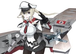 Rule 34 | 10s, 1girl, bad id, bad pixiv id, blonde hair, blue eyes, capelet, gloves, graf zeppelin (kancolle), hat, highres, kantai collection, long hair, machinery, mikoto (oi plus), pantyhose, peaked cap, solo, twintails, uniform