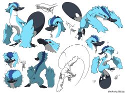 Rule 34 | blue fur, closed eyes, facing away, fakemon, highres, leopold65107856, multiple views, original, platypus, signature, simple background, standing, white background