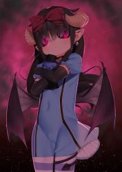 Rule 34 | 1girl, aimi (youmaen), bad id, bad twitter id, black gloves, black hair, black sclera, blue dress, bow, choker, colored sclera, commentary, commission, covered navel, demon girl, demon horns, demon tail, demon wings, dress, earrings, elbow gloves, gloves, hair between eyes, hair bow, hair over eyes, highres, holding, holding stuffed toy, horns, jewelry, looking at viewer, maritsu loli succubus youmaen, maritsu rorisuccubus youmaen, miyamae (miyazen9311), red bow, red eyes, stuffed animal, stuffed toy, tail, tail wrap, teddy bear, wings, youmen