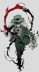 Rule 34 | 1boy, edmond dantes (fate), edmond dantes (first ascension) (fate), fate/grand order, fate (series), fedora, formal, grin, hair over one eye, hat, looking at viewer, male focus, necktie, red eyes, short hair, simple background, smile, solo, suit, suzuki jirou, wavy hair, white hair