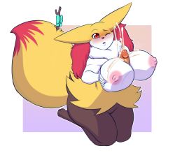 Rule 34 | 1girl, 2017, animal ears, animal hands, between breasts, blush, bow, braixen, breasts, breasts squeezed together, creatures (company), cum, cum on body, cum on breasts, cum on upper body, dated, disembodied penis, ejaculation, erection, feet, fox ears, fox tail, full body, furry, furry female, game freak, gen 6 pokemon, green bow, half-closed eye, highres, huge breasts, kneeling, lavenderpandy, nintendo, nipples, one eye closed, open mouth, orgasm, paizuri, penis, pokemon, pokemon (creature), pokemon xy, red eyes, seiza, signature, simple background, sitting, solo, stick, tail, text focus, uncensored