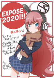 Rule 34 | 1girl, 2020, absurdres, ahoge, akeome, animal ear headphones, animal ears, bang dream!, black jacket, blazer, blue eyes, blue skirt, blush, brown scarf, character name, chinese zodiac, commentary request, crossed arms, fake animal ears, happy new year, headphones, highres, jacket, long hair, long sleeves, looking at viewer, miniskirt, mouse ears, new year, plaid, plaid skirt, pleated skirt, red hair, scarf, signature, skirt, solo, tamade chiyu, translation request, ueda kazuyuki, v-shaped eyebrows, very long hair, white background, year of the rat