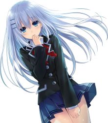 Rule 34 | 10s, 1girl, blazer, blue eyes, blue hair, blush, date a live, extraction, hair ornament, hairclip, highres, long hair, long sleeves, matching hair/eyes, parted lips, pleated skirt, school uniform, skirt, solo, thigh gap, tobiichi origami, transparent background, tsunako, very long hair