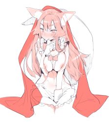 Rule 34 | 1girl, animal ears, apron, bad id, bad pixiv id, bell, blush, breasts, breasts out, claws, collar, fate/grand order, fate (series), fox ears, highres, huge breasts, long hair, looking at viewer, monochrome, nipples, nito (siccarol), pink hair, solo, tamamo (fate), tamamo cat (fate), tamamo no mae (fate/extra)