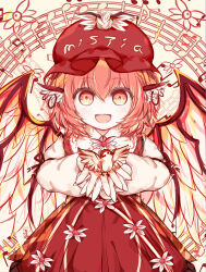 Rule 34 | 1girl, absurdres, animal, animal ears, beamed eighth notes, bird, bird ears, bird wings, blush, brown dress, brown hat, collared shirt, dress, earrings, eighth note, feathered wings, frilled sleeves, frills, hair between eyes, hat, highres, jewelry, long sleeves, looking at viewer, musical note, mystia lorelei, open mouth, pink hair, quarter note, ro.ro, shirt, short hair, sleeve garter, smile, solo, sparrow, touhou, white shirt, white wings, winged hat, wings, yellow eyes