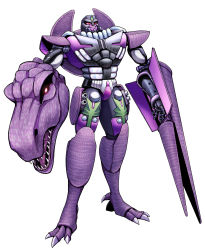 Rule 34 | 1990s (style), 1boy, artist request, beast wars, beast wars: transformers, clenched teeth, dinosaur, fangs, full body, grin, grinding, highres, looking at viewer, machine, machinery, male focus, mecha, megatron (beast wars), no humans, personification, predacon, red eyes, retro artstyle, robot, sharp teeth, simple background, smile, solo, teeth, transformers, tyrannosaurus rex, weapon, white background