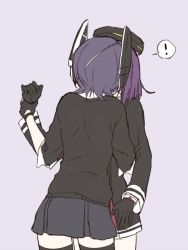Rule 34 | !, 10s, 2girls, black legwear, female focus, fingerless gloves, flat color, gloves, grey background, halo, holding another&#039;s wrist, kantai collection, kiss, mechanical halo, multiple girls, purple hair, simple background, sketch, skirt, surprised, tatsuta (kancolle), tenryuu (kancolle), thighhighs, yue teitoku, yuri