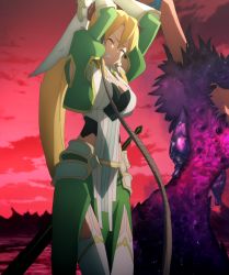 Rule 34 | breasts, cleavage, dee eye ell, highres, large breasts, leafa, leafa (terraria), long hair, stitched, sword art online, sword art online: alicization, third-party edit