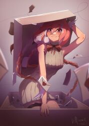 Rule 34 | 1girl, absurdres, bare arms, box, choker, feathered wings, gift, gift box, highres, indie virtual youtuber, letter, long hair, looking at viewer, love letter, pillowdear, pink hair, ribbon choker, watermark, wings