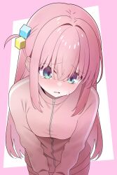 Rule 34 | 1girl, absurdres, blue eyes, bocchi the rock!, cube hair ornament, gotoh hitori, hair ornament, highres, jacket, light blush, long hair, odorukaminoke, one side up, pants, pink hair, pink jacket, pink pants, solo, tearing up, tears, track jacket, track pants