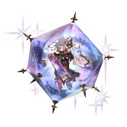Rule 34 | 1girl, cape, clothing cutout, floating hair, full body, gloves, granblue fantasy, hair ornament, hair stick, harvin, instrument, koto (instrument), long hair, music, musical note, navel, navel cutout, niyon (granblue fantasy), official art, playing instrument, purple eyes, purple hair, solo, sparkle, staff (music), star (sky), star (symbol), transparent background, white gloves