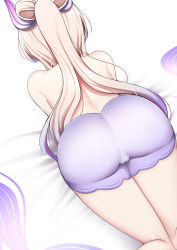 Rule 34 | 1girl, absurdres, ass, bare shoulders, blonde hair, bloomers, cameltoe, from behind, genshin impact, gradient hair, hair ornament, highres, huge ass, limelam06, long hair, multicolored hair, purple hair, sangonomiya kokomi, shiny clothes, shiny skin, short shorts, shorts, solo, topless, underwear, very long hair, white background