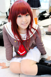 Rule 34 | cosplay, hino kahoko, kiniro no corda, moeka (cosplayer), photo (medium), red hair, school uniform, serafuku