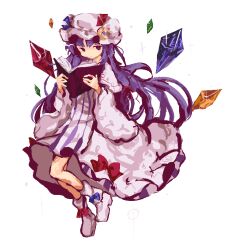 Rule 34 | 1girl, blue bow, blue ribbon, book, bow, crescent, crescent hat ornament, crystal, dress, dress bow, footwear bow, full body, hair ribbon, hat, hat ornament, hat ribbon, highres, holding, holding book, long hair, mob cap, open book, patchouli knowledge, philosopher&#039;s stone, purple eyes, purple hair, red bow, red ribbon, ribbon, robe, rrrssr, solo, sparkle, striped clothes, striped dress, touhou, transparent background, very long hair