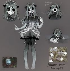 Rule 34 | 1girl, absurdres, animal ears, artist name, black sclera, breasts, bubble skirt, colored sclera, commentary, english commentary, english text, full body, grey background, grey hair, hair between eyes, highres, long hair, matilda fiship, medium breasts, monster girl, multiple views, no feet, open mouth, original, personification, photo-referenced, photo inset, pointing, pointing at self, reference inset, reference photo, see-through, simple background, skirt, smile, webbed hands