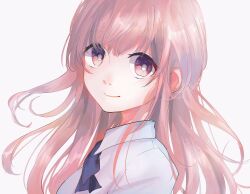 Rule 34 | 1girl, absurdres, blue bow, blue bowtie, bow, bowtie, brown eyes, brown hair, closed mouth, collared shirt, highres, koe no katachi, long hair, looking at viewer, nishimiya shouko, pnktramen, school uniform, shirt, simple background, smile, solo, upper body, white background, white shirt