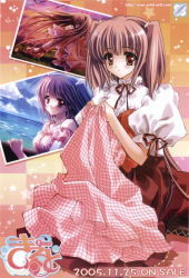 Rule 34 | 1girl, airi (quilt), blanket, blush, bow, brown eyes, brown hair, carnelian, closed mouth, dress, eyebrows, full body, highres, holding, long hair, looking at viewer, photo (object), puffy short sleeves, puffy sleeves, purple hair, quilt, quilt (game), red dress, ribbon, short hair, short sleeves, simple background, smile, twintails, two side up, upper body, wings