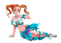 Rule 34 | 1girl, absurdres, breasts, cleavage, commission, dragon quest, dragon quest viii, flower, ginkitsune, hair flower, hair ornament, highres, jessica albert, large breasts, looking at viewer, nail polish, solo, swimsuit, toes, twintails