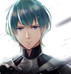 Rule 34 | 1boy, armor, ascot, blue eyes, blue hair, byleth (fire emblem), byleth (male) (fire emblem), cape, fire emblem, fire emblem: three houses, looking at viewer, male focus, nintendo, short hair, simple background, solo, taiga kazame, white background